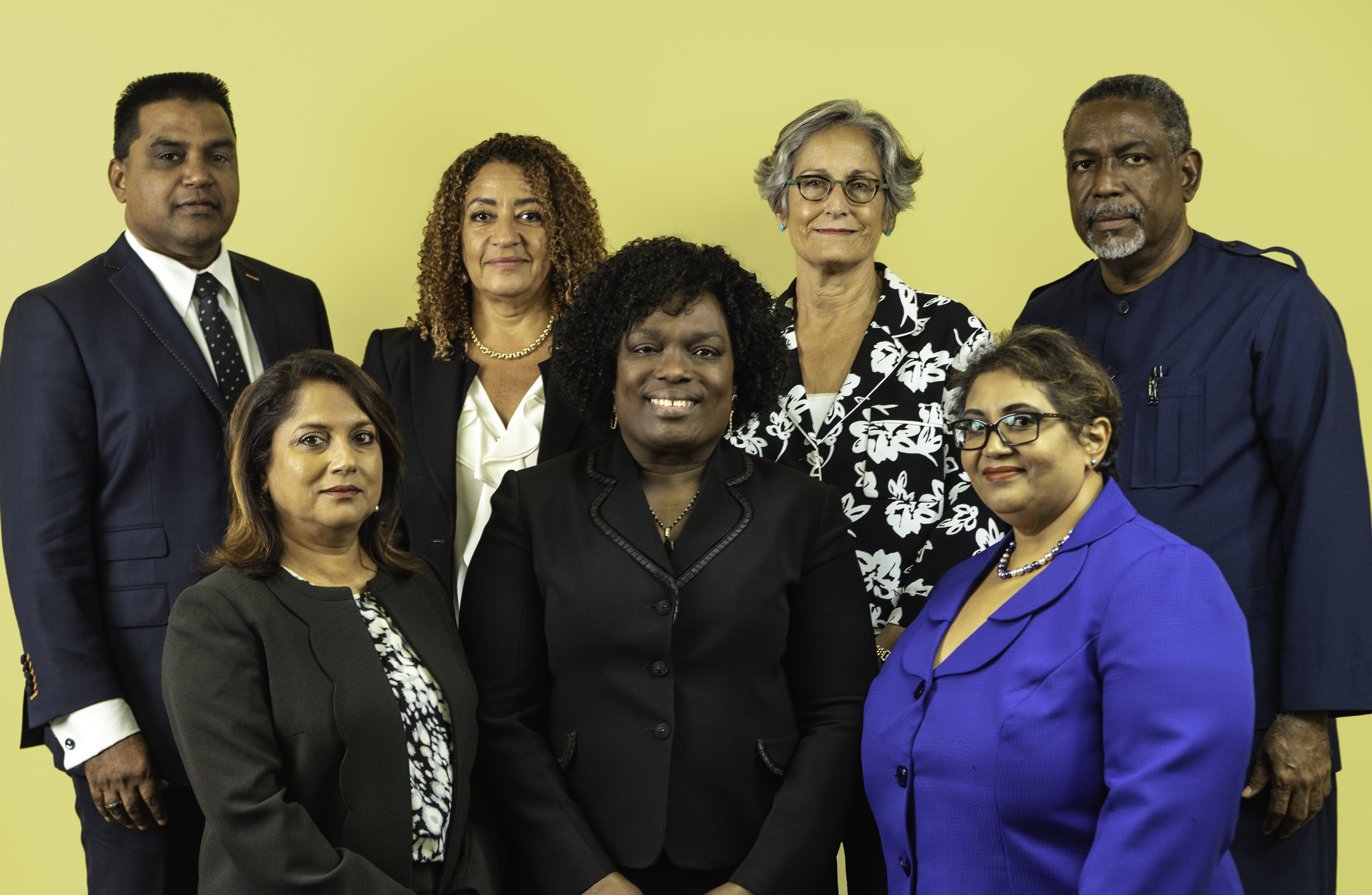6 New Industrial Court Judges May 2019. (front row, from left) HH Mrs. Indra Rampersad-Suite, HH Mrs. Deborah Thomas-Felix, President of the Industrial Court of Trinidad and Tobago, HH Ms. Wendy Ali. (back row, from left) HH Mr. Nizam Khan, HH Ms. Elizabeth Solomon, HH Mrs. Angela Hamel-Smith and HH Mr. Vincent Cabrera