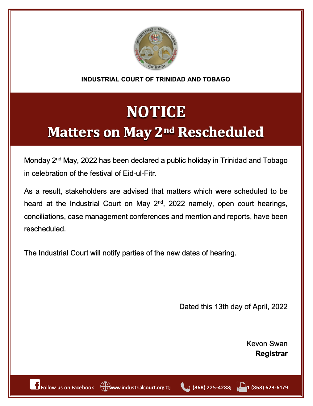 Adjournment of May 2 matters